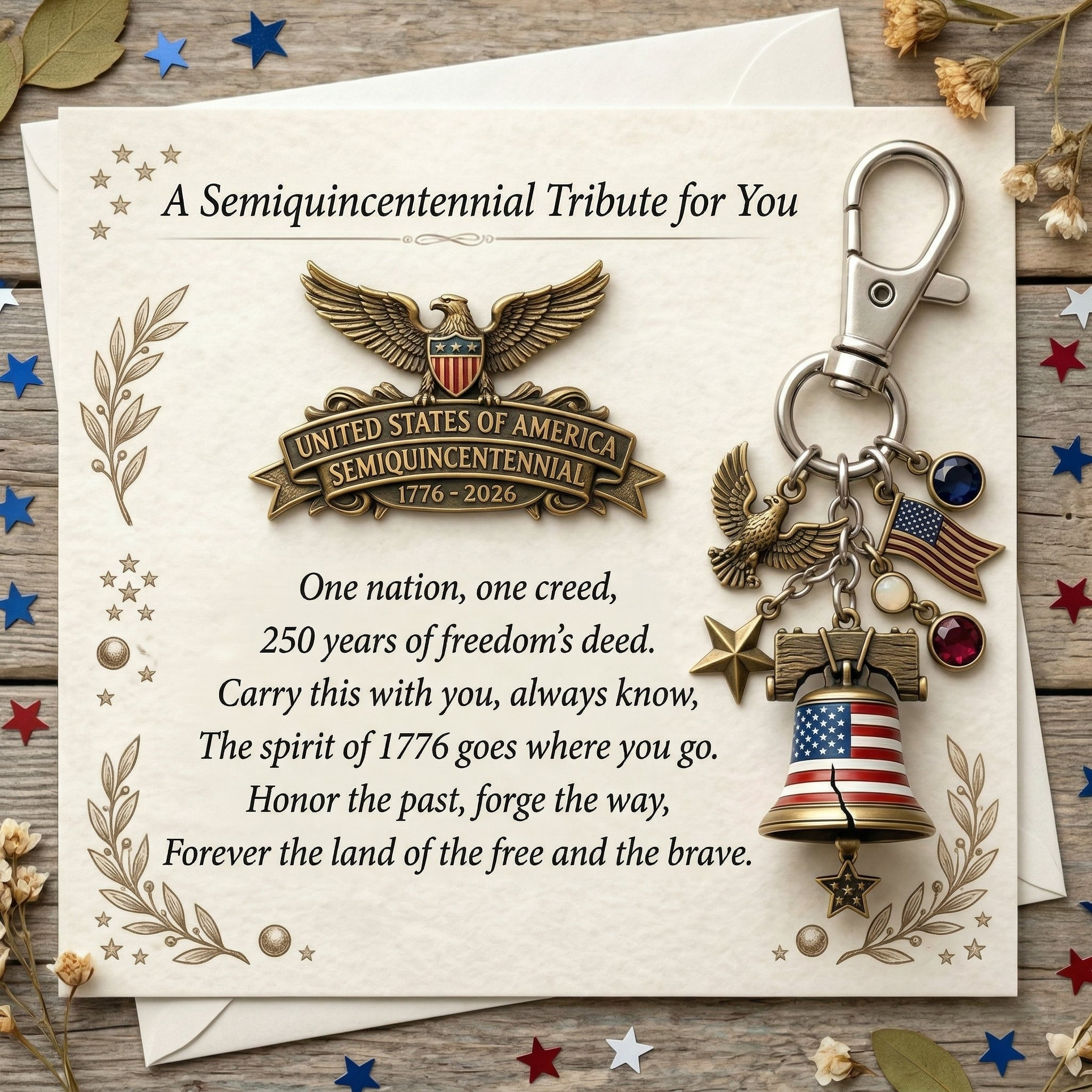  Semiquincentennial Tribute Set: Card + Lapel Pin + Keychain