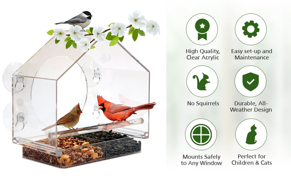 window bird house feeder sliding seed holder large birds feeding station birdhouse outdoors clean