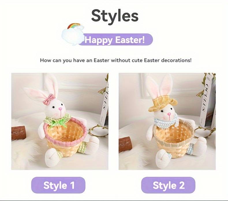 1pc easter cute rabbit storage basket easter bunny egg storage basket creative party candy basket desktop decoration cartoon doll holiday scene arrangement decoration holiday accessory details 3