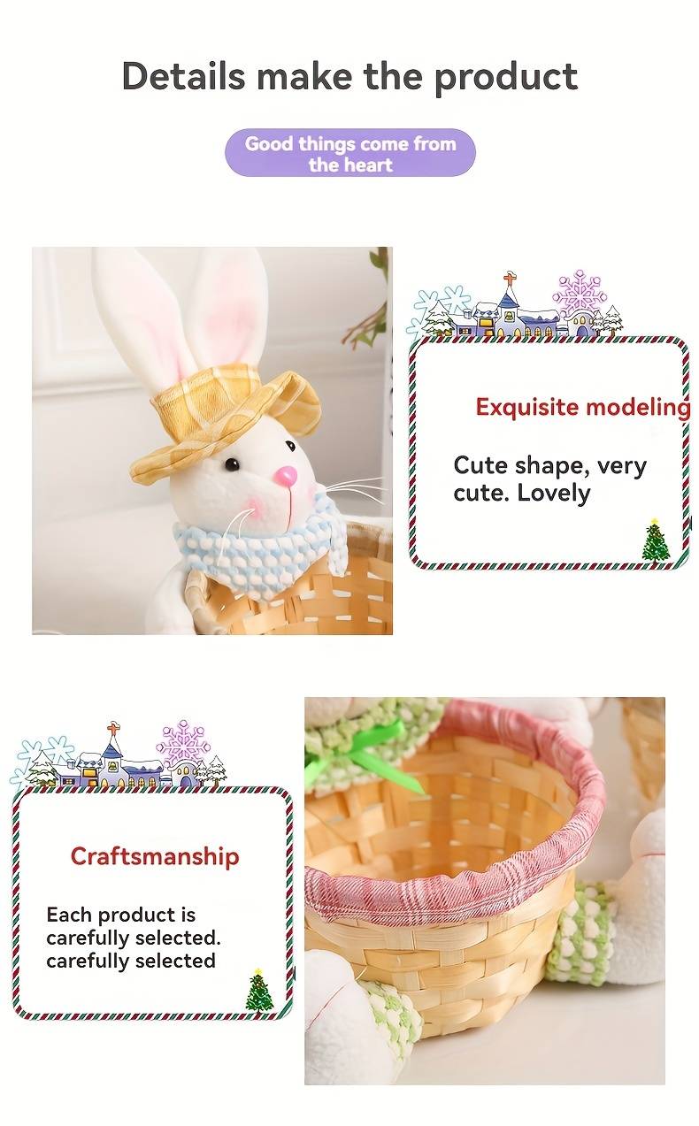 1pc easter cute rabbit storage basket easter bunny egg storage basket creative party candy basket desktop decoration cartoon doll holiday scene arrangement decoration holiday accessory details 4