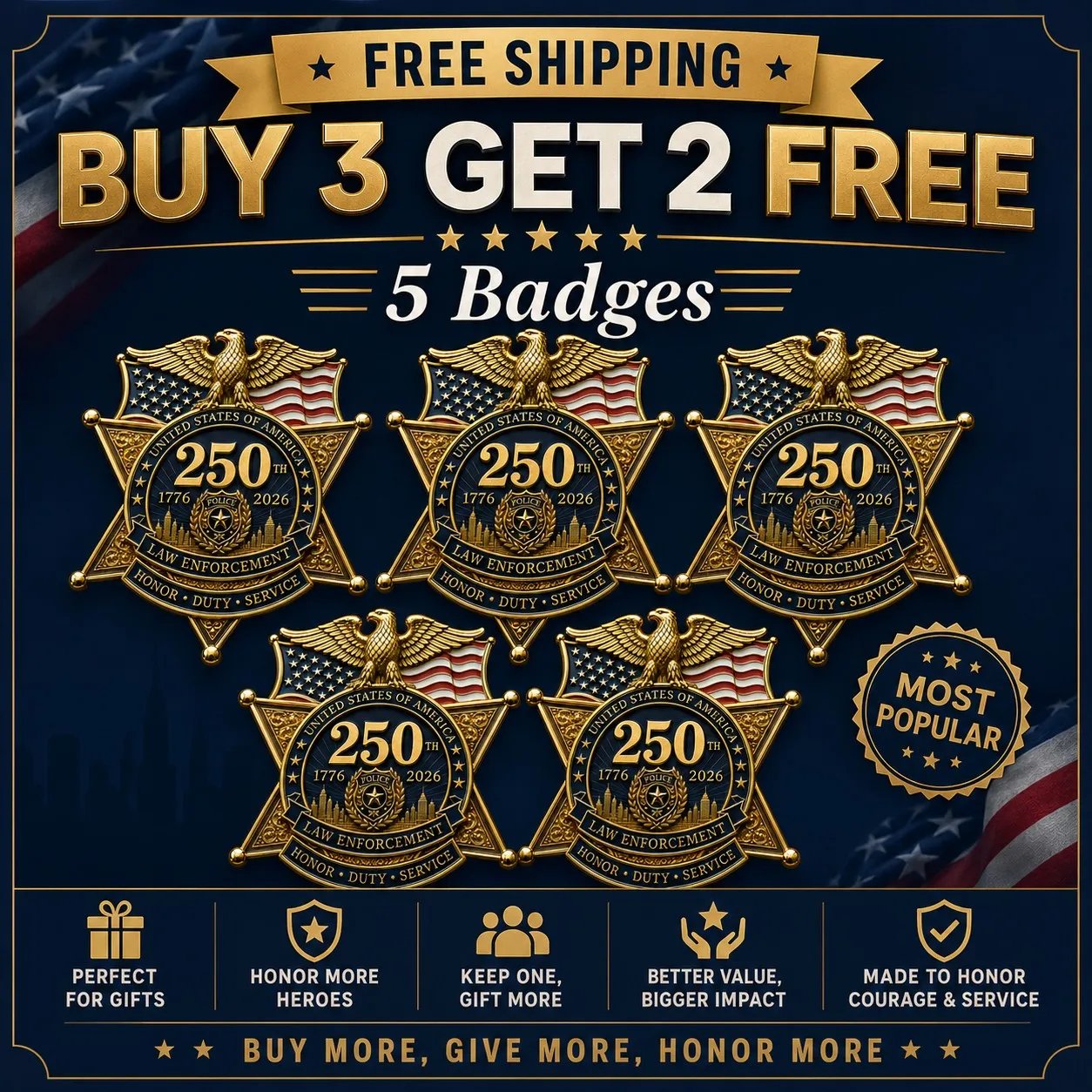 ⚡️Flash Sale 49% OFF - America 250 Law Enforcement Brooch