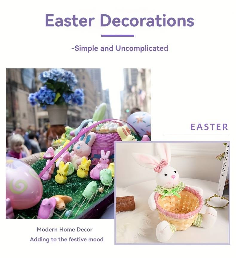 1pc easter cute rabbit storage basket easter bunny egg storage basket creative party candy basket desktop decoration cartoon doll holiday scene arrangement decoration holiday accessory details 1