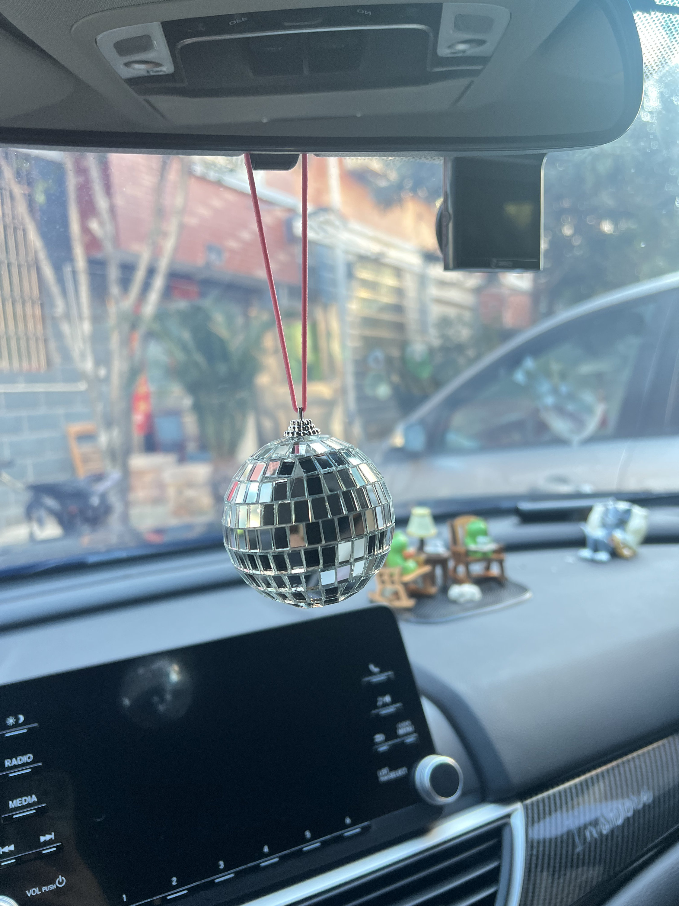 Silver Disco Ball Car Hanging Rear View Mirror