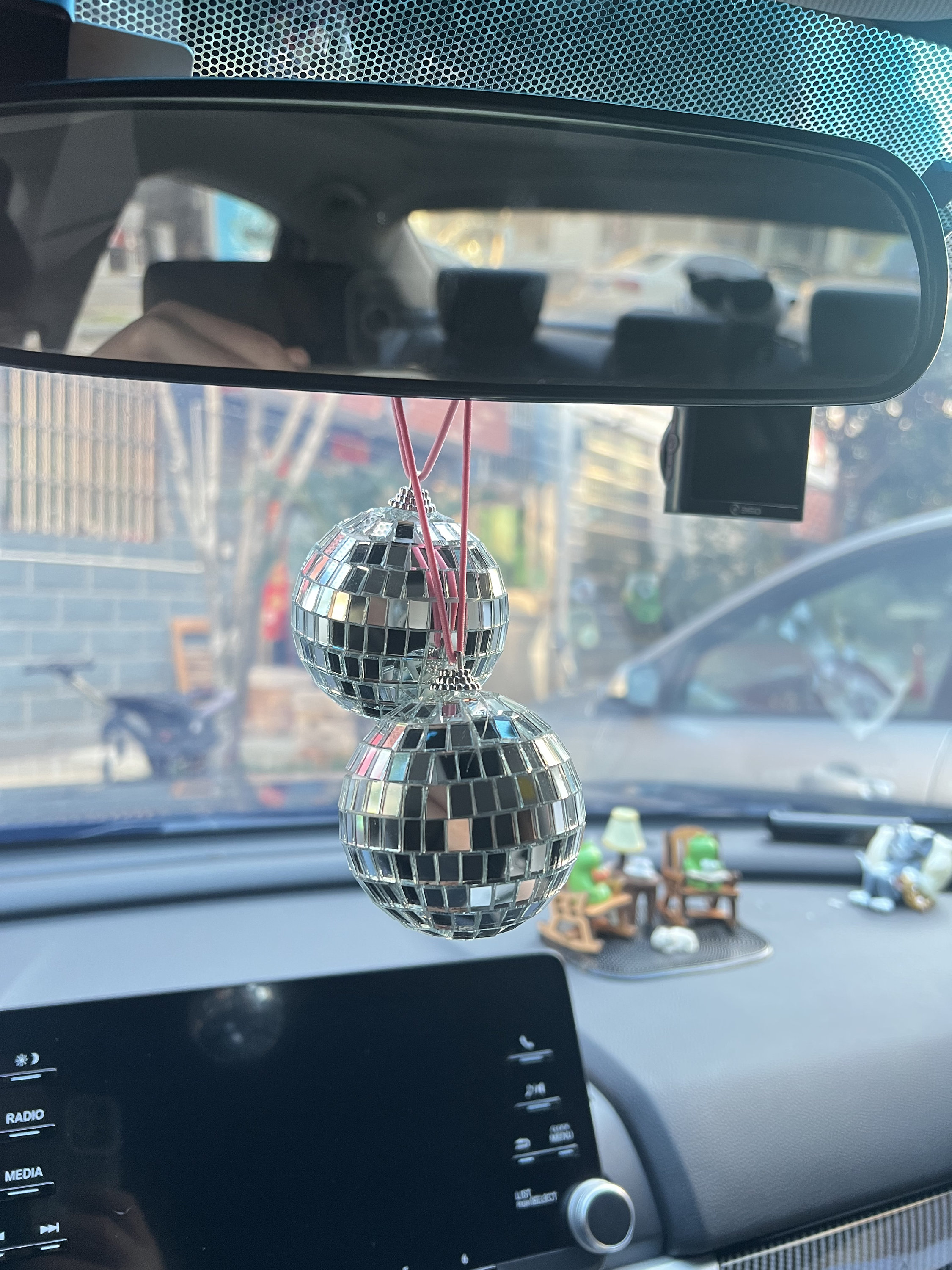 Silver Disco Ball Car Hanging Rear View Mirror