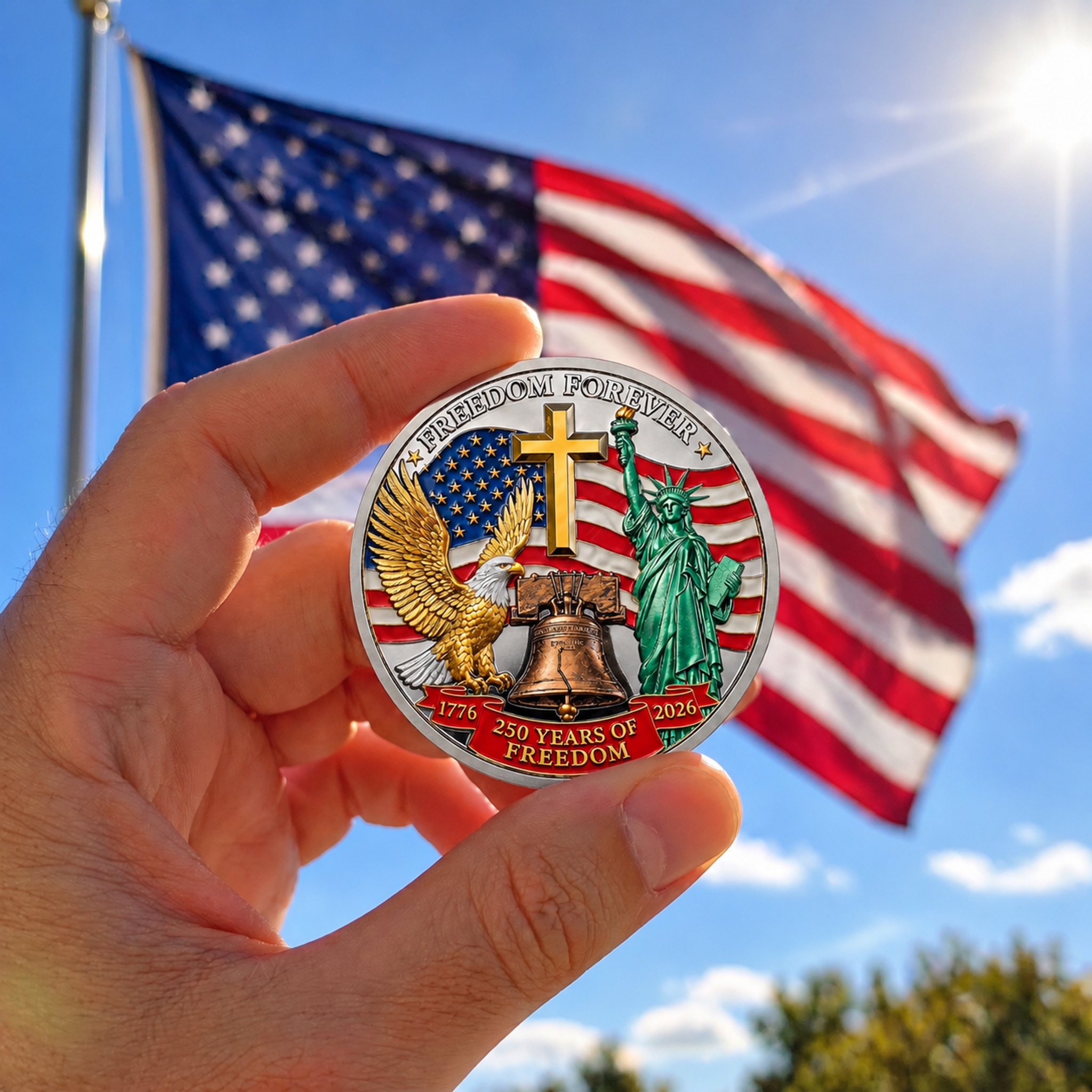 Celebrating America 250 Years of Freedom Challenge Coin