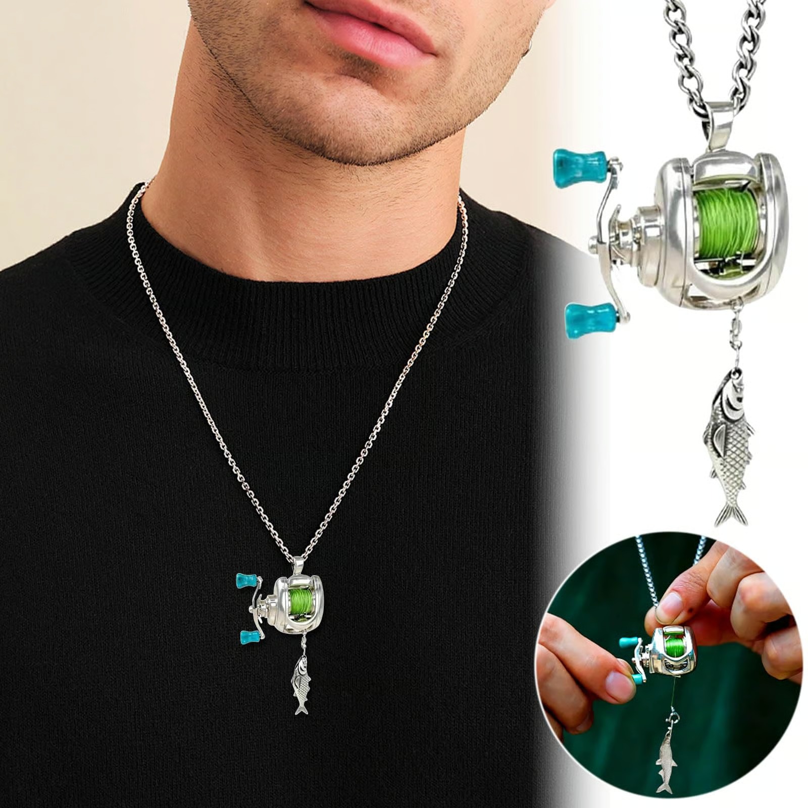 🌲2026 Special Gift 🎁Rotating Mini Fishing Reel Necklace & Ring