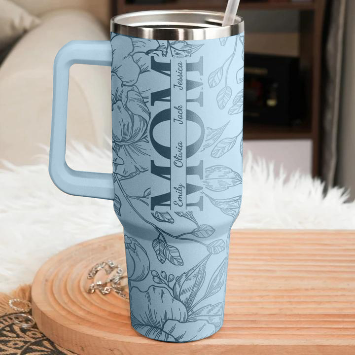 Custom Kids' Names - Floral Mom Mother's Day Gifts - Personalized 40oz Tumbler