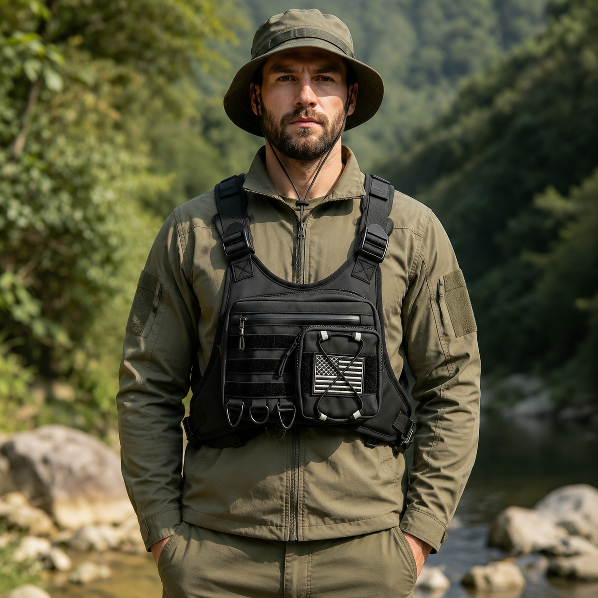 Lightweight Tactical Chest Rig Bag, Reflective Chest Pack for Hiking Cycling Outdoor