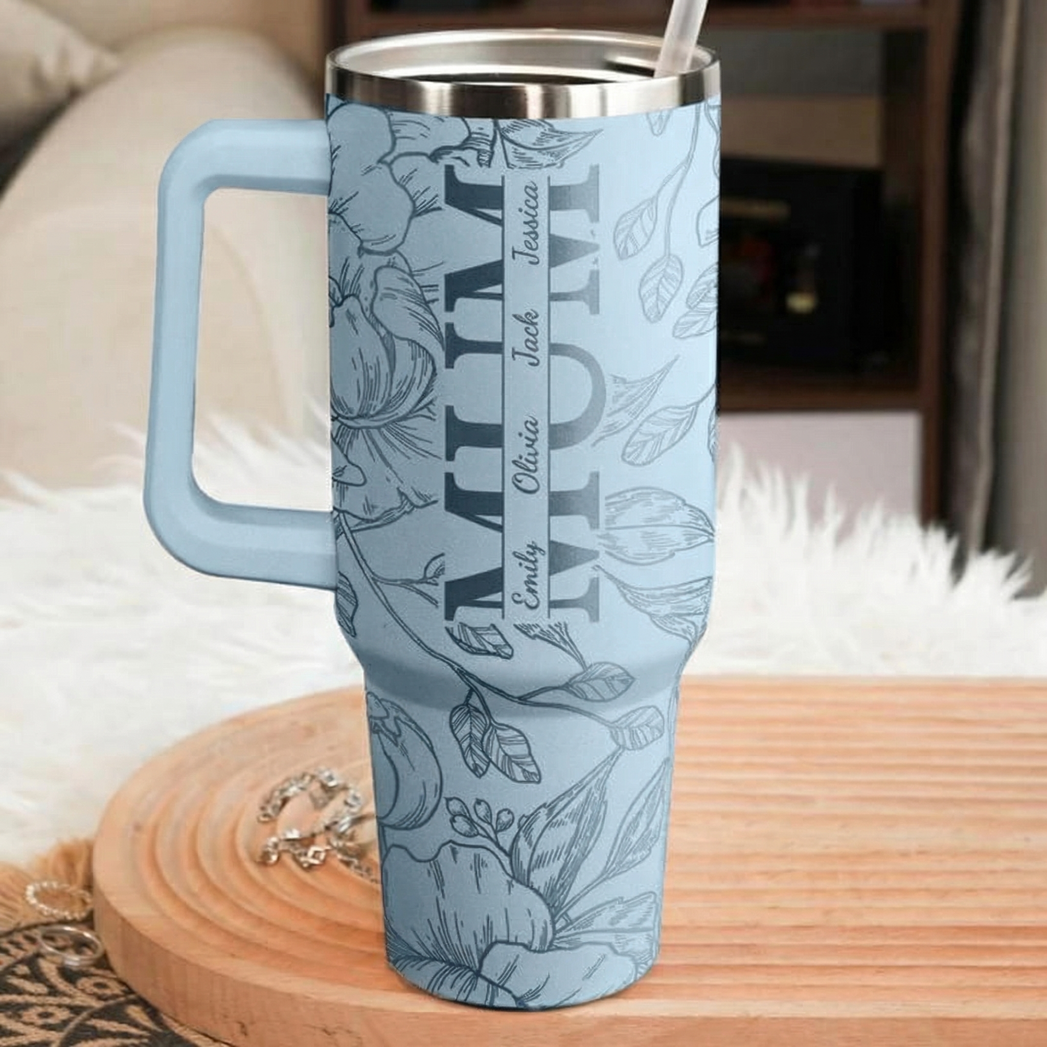 Custom Kids' Names - Floral Mom Mother's Day Gifts - Personalized 40oz Tumbler