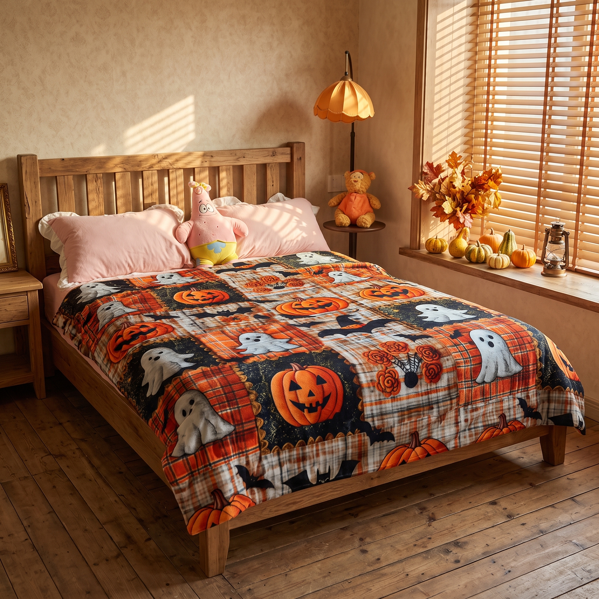 🎃Vintage Patchwork Halloween Quilt | Spooky Cute Autumn Bed Blanket👻
