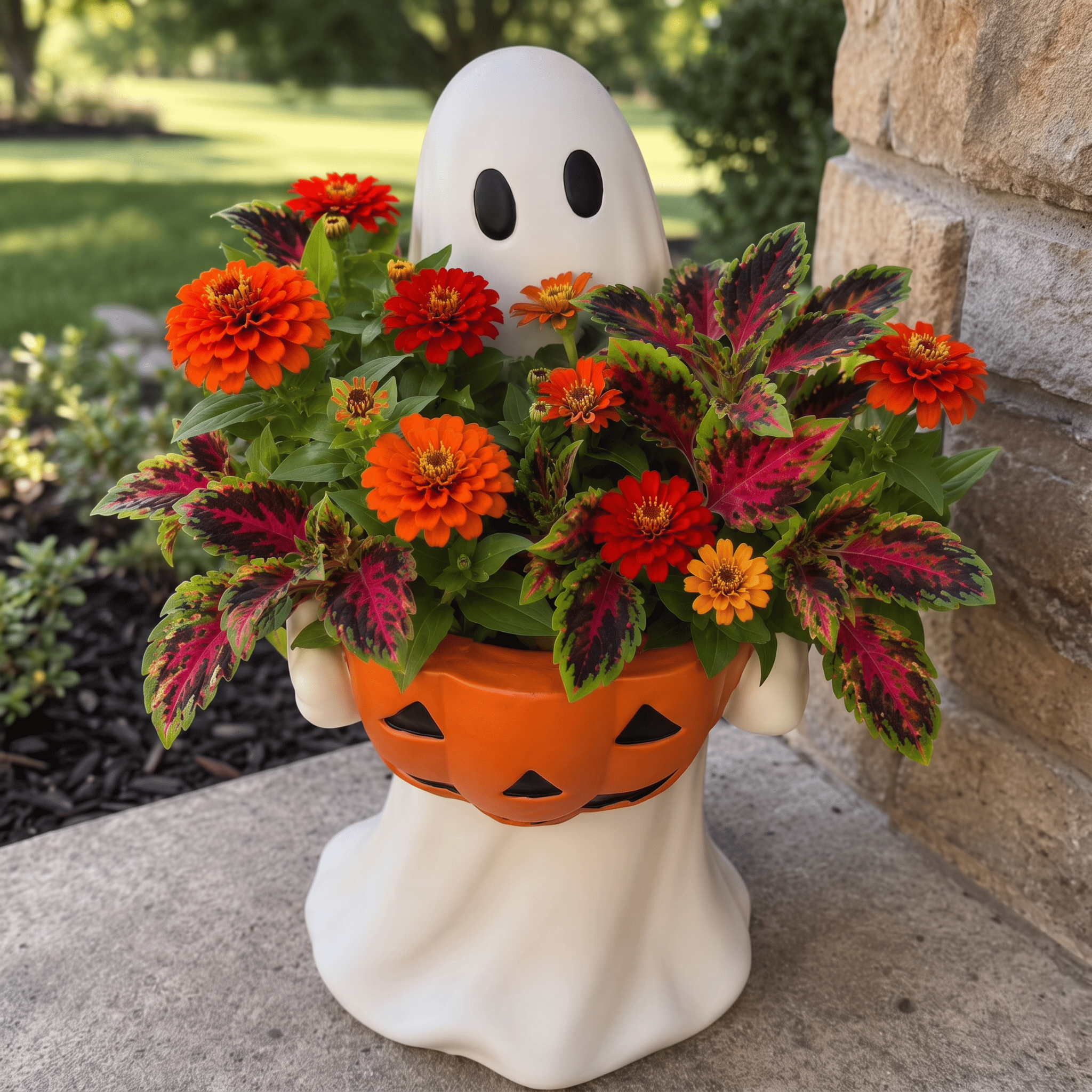 Ghost Pumpkin Planter Halloween Decor