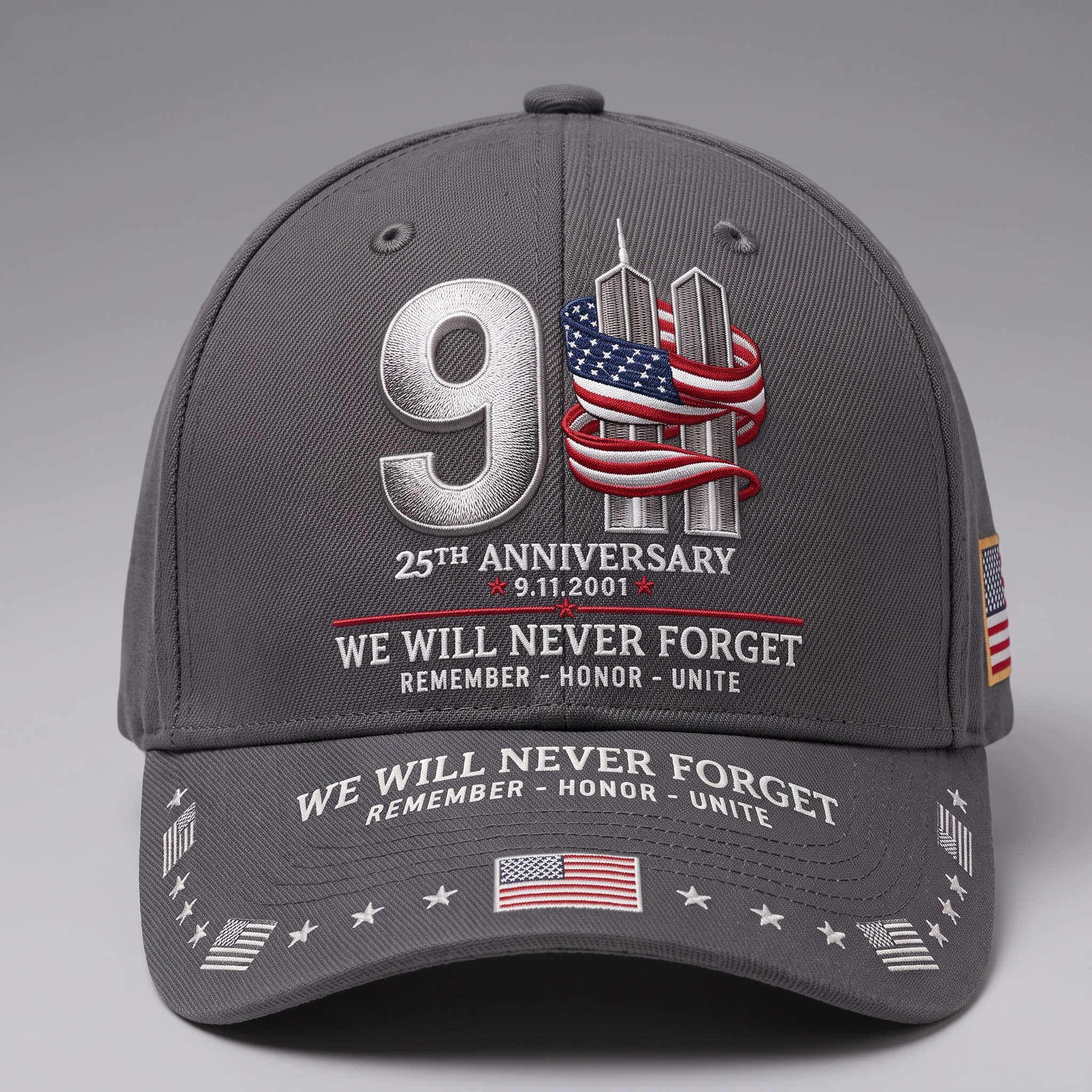 9/11 25th Anniversary We Will Never Forget Embroidered Memorial Baseball Cap