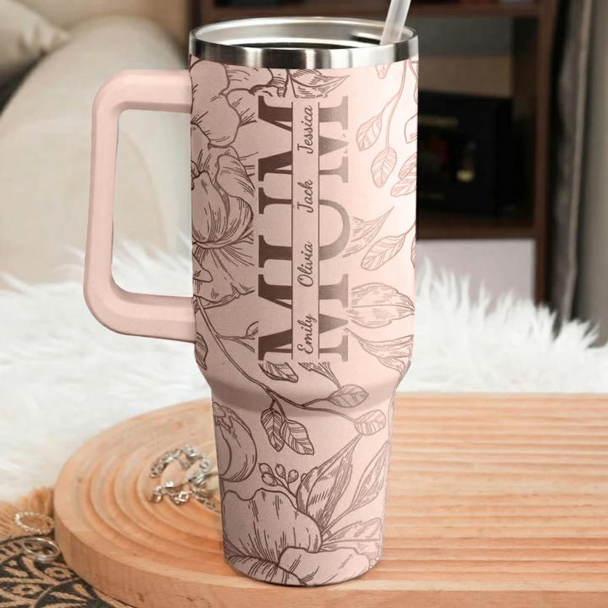 Custom Kids' Names - Floral Mom Mother's Day Gifts - Personalized 40oz Tumbler