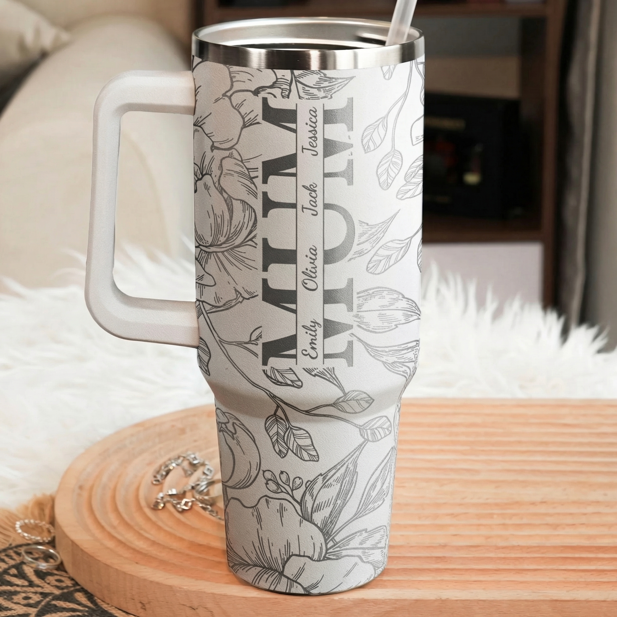 Custom Kids' Names - Floral Mom Mother's Day Gifts - Personalized 40oz Tumbler