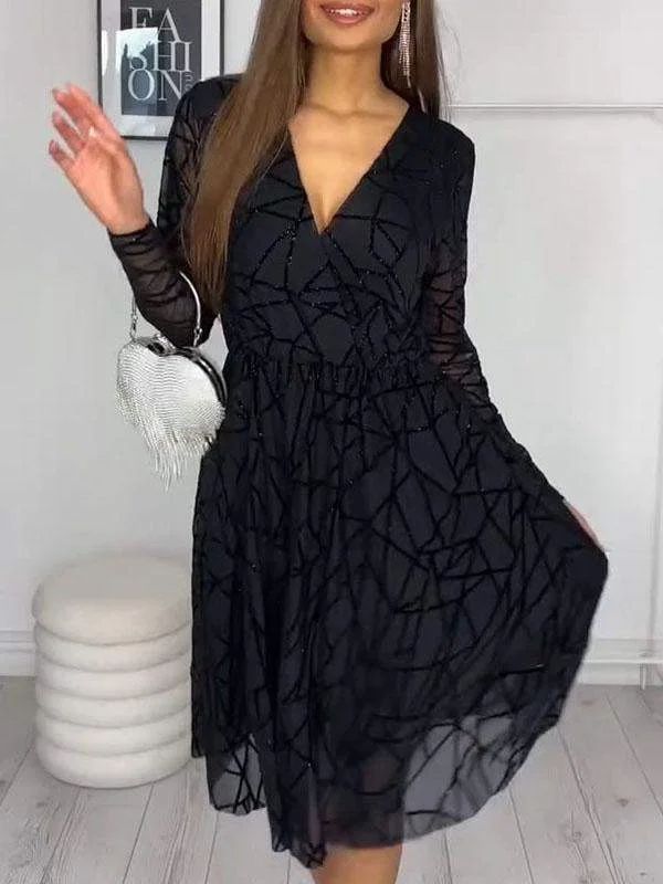 V-neck Tulle Patchwork Dress