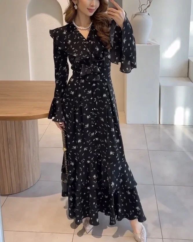 Ladies Elegant Floral Pattern Long Dress