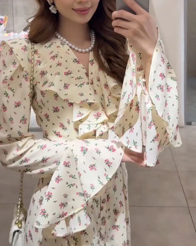 Ladies Elegant Floral Pattern Long Dress