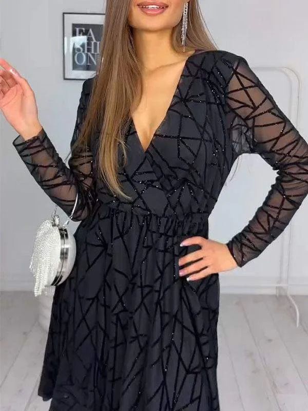 V-neck Tulle Patchwork Dress