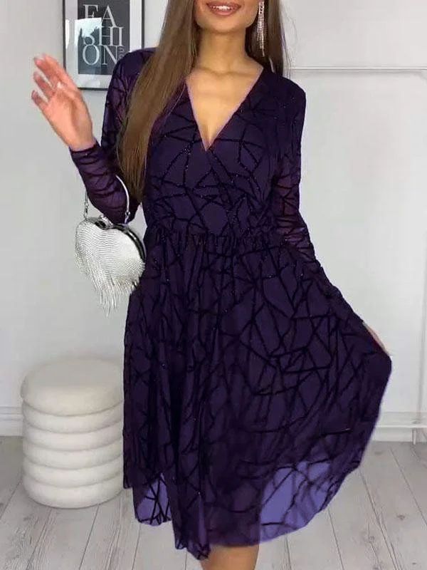 V-neck Tulle Patchwork Dress