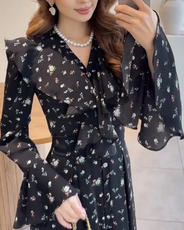 Ladies Elegant Floral Pattern Long Dress