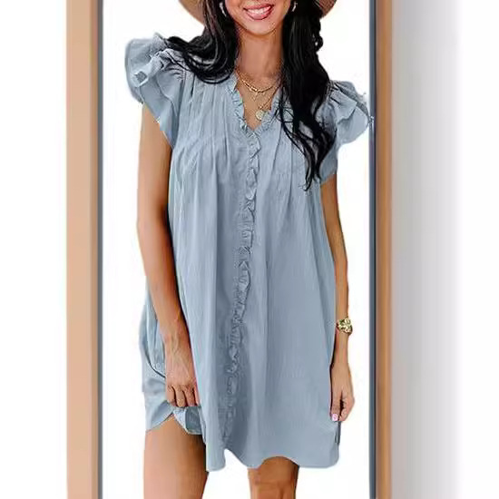 V-neck ruffled sleeve dress