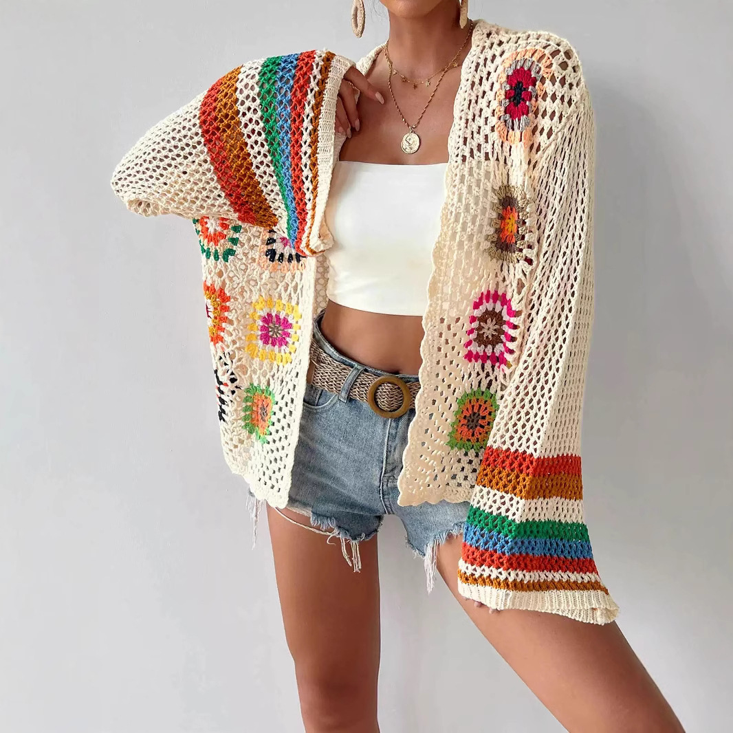 Hand-crocheted openwork knit top