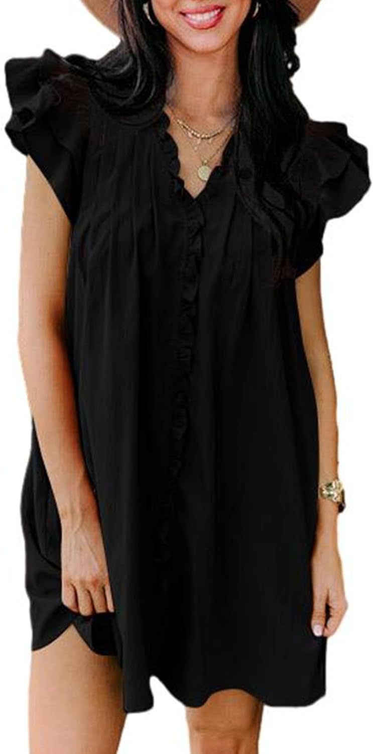 V-neck ruffled sleeve dress