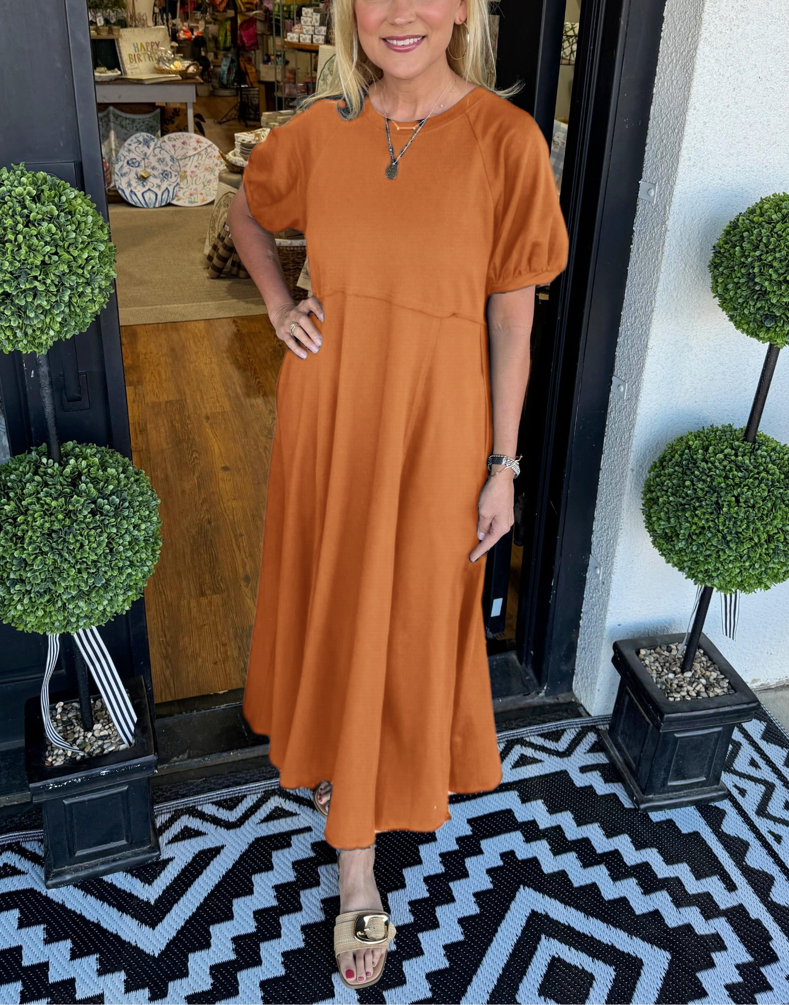 Women's Puff Sleeve Round Neck Long Dress（Buy 2 Free Shipping）