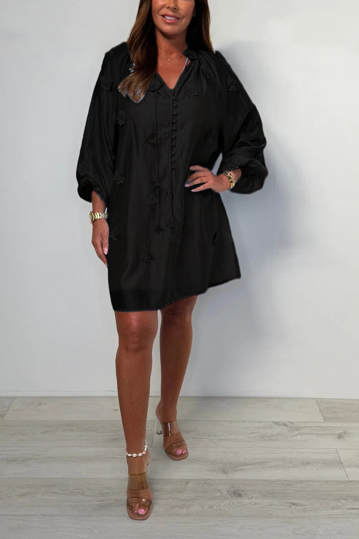 Button Up Flower Detail Blouse Dress