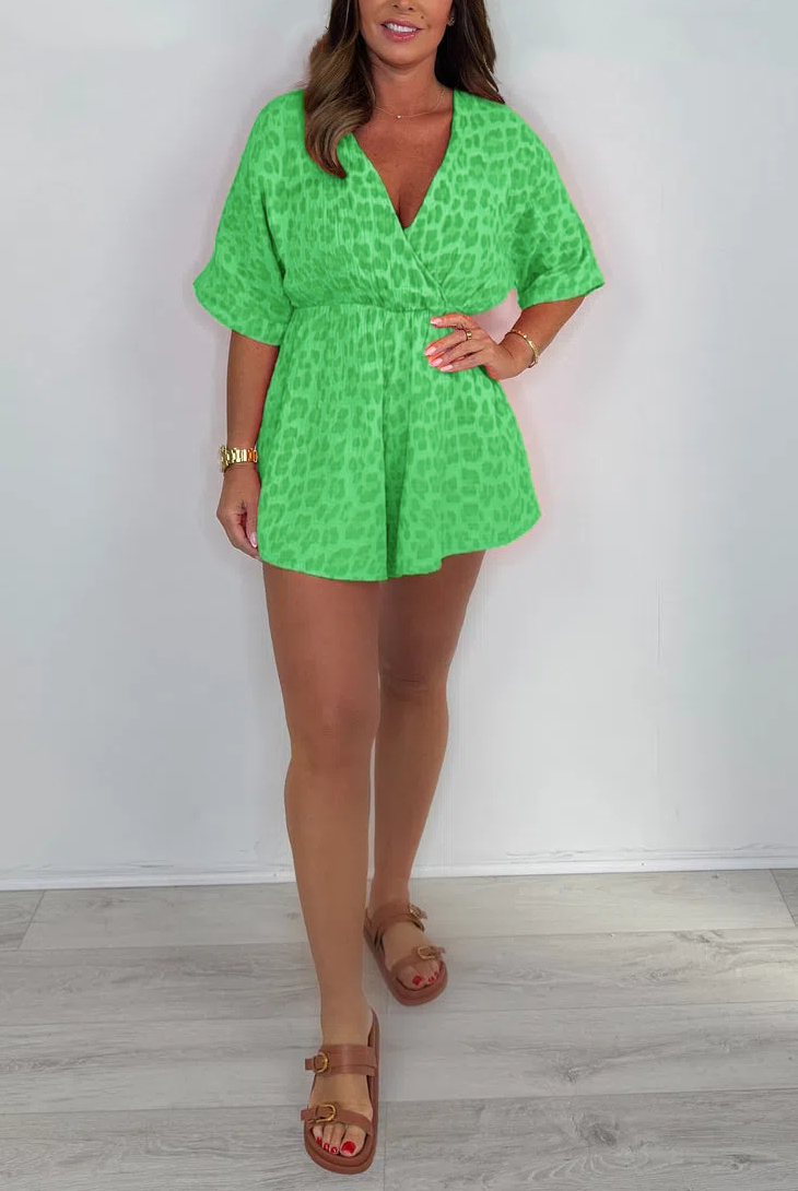 Cheesecloth Leopard V-Neck Playsuit