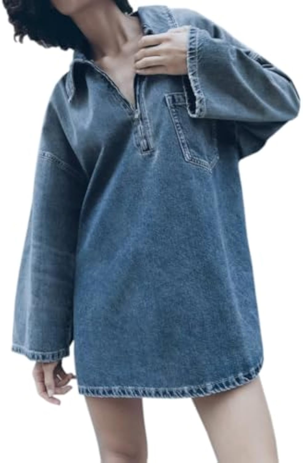 Women's casual loose lapel short denim dress