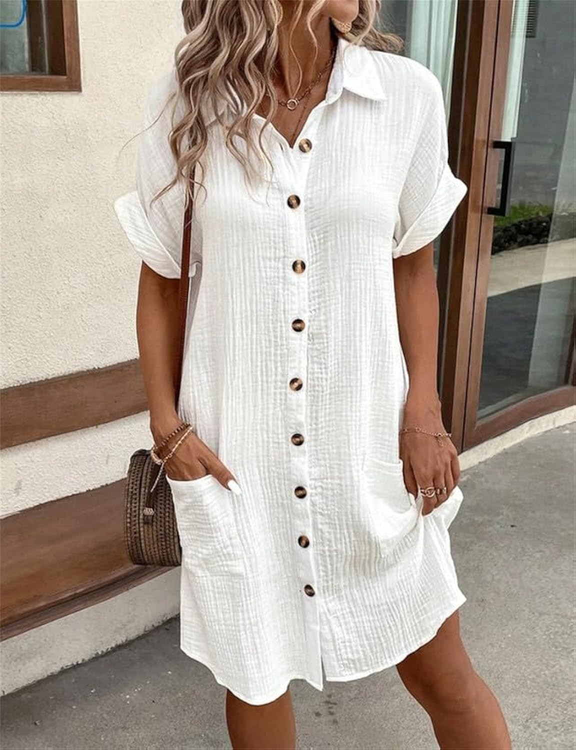 Women's Casual Summer Button Loose Shirt Dress