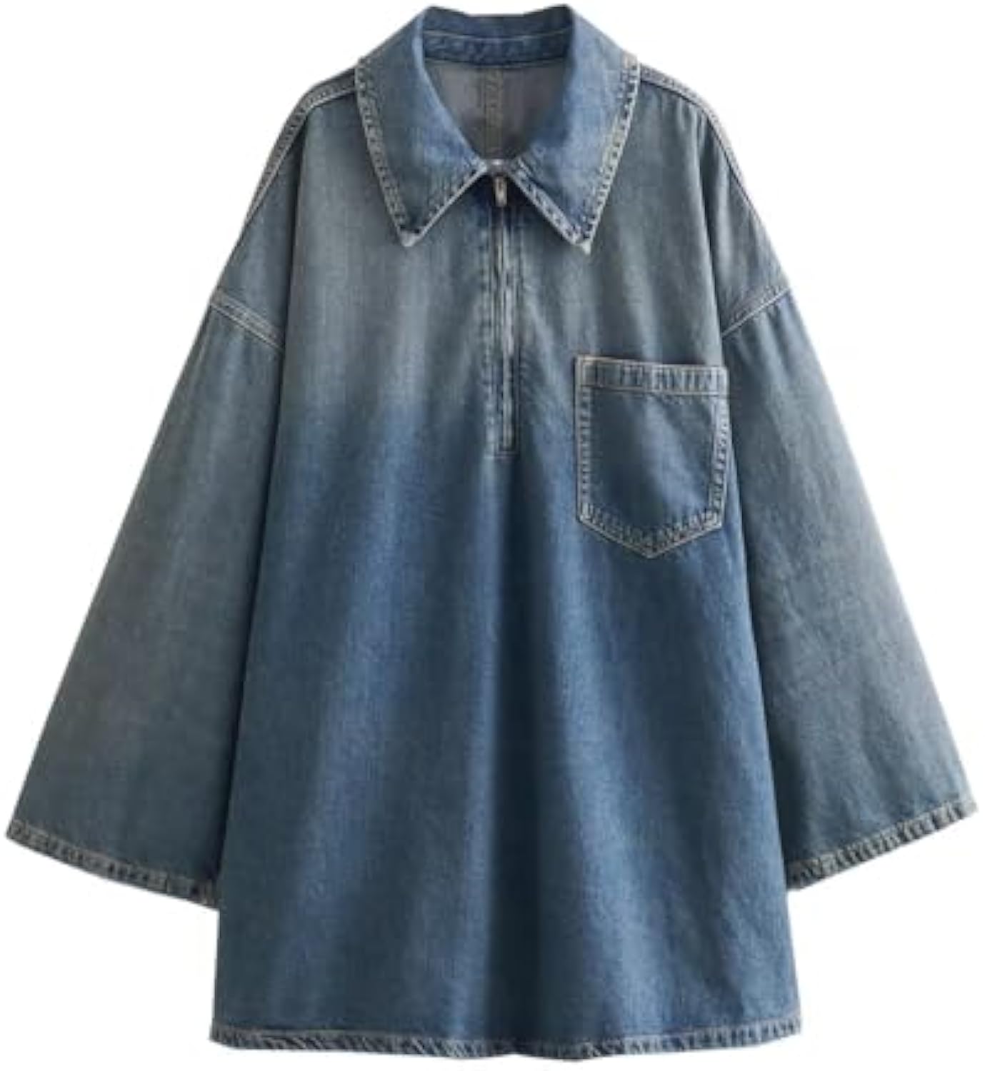 Women's casual loose lapel short denim dress