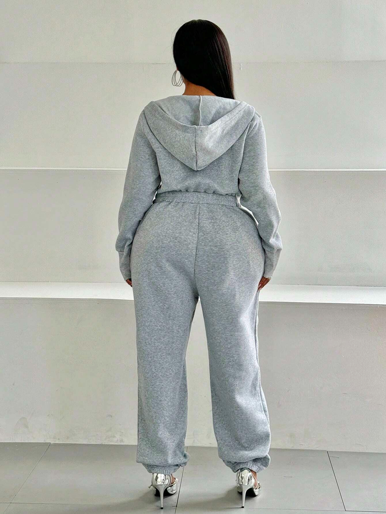 Solid Color Drawstring Hooded Jumpsuit