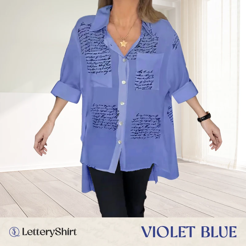 Letter Print Gauze Button Shirt