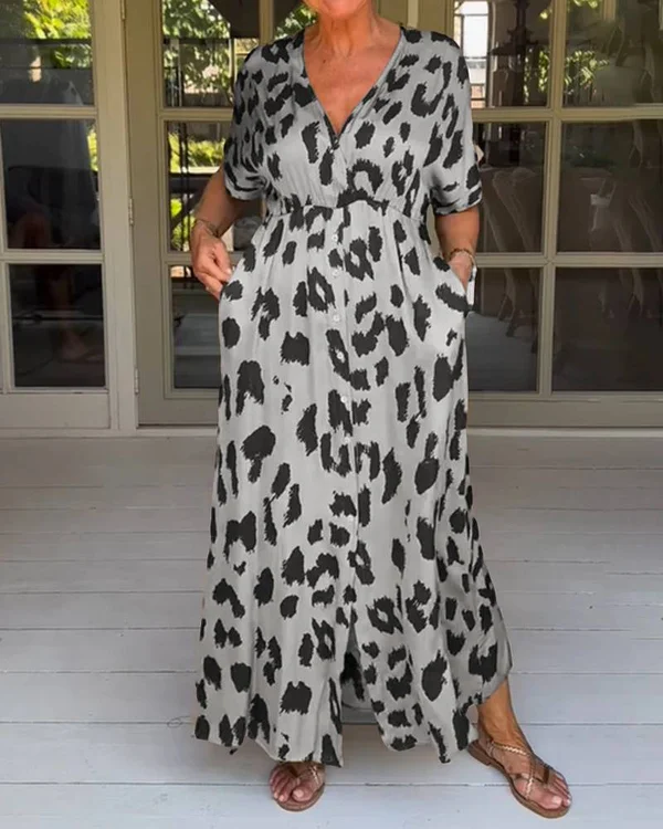 🔥Loose Leopard V-Neck Maxi Dress