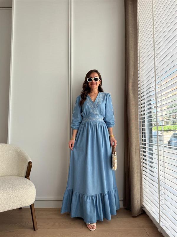 Blue Double Breasted Sequined Dress with Elastic Back