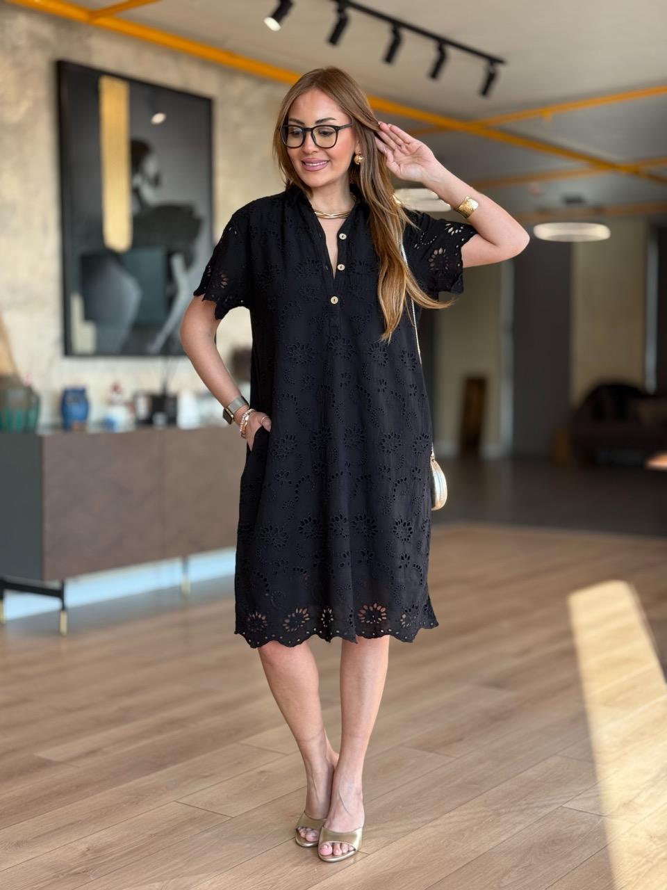 Lined Cotton Dress With Scalloped Front Neckline