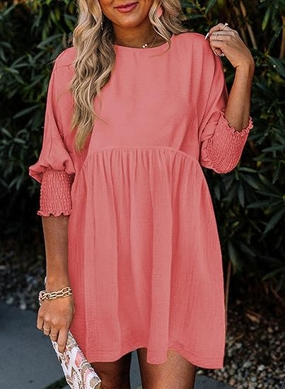 Tunic Casual Loose Crew Neck Flowy Swing lini Shift Dresses