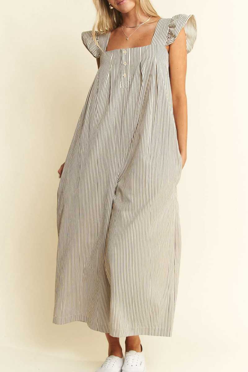 Stripe Sleeveless Ruffle Jumpsuit