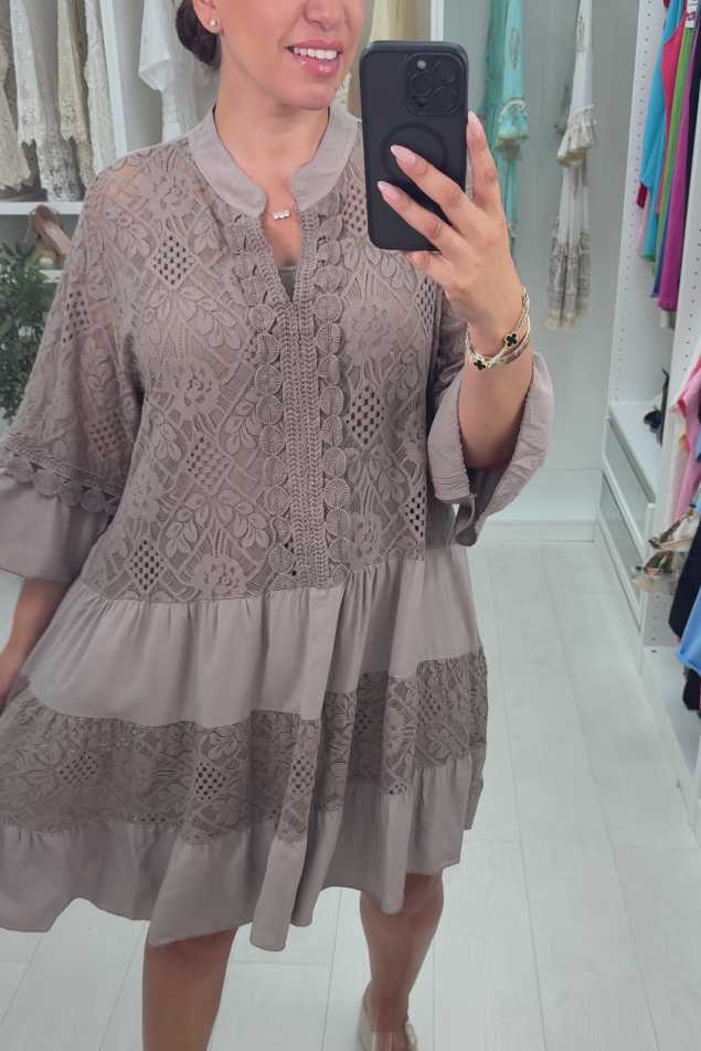 Women's Tiered A-Line 3/4 Sleeve Eyelet Dress