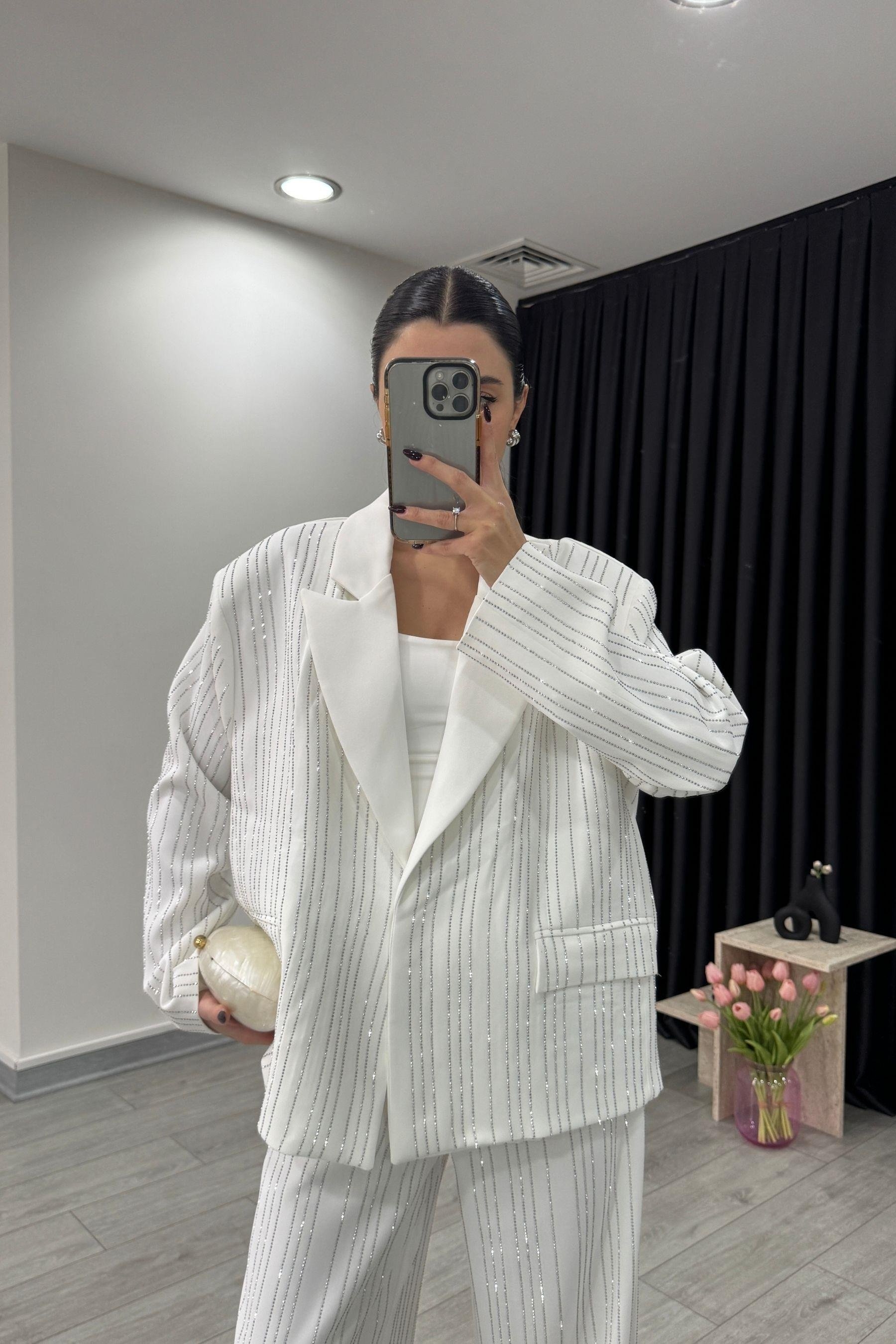 Premium Stoned Blazer and Trousers Two-Piece Set