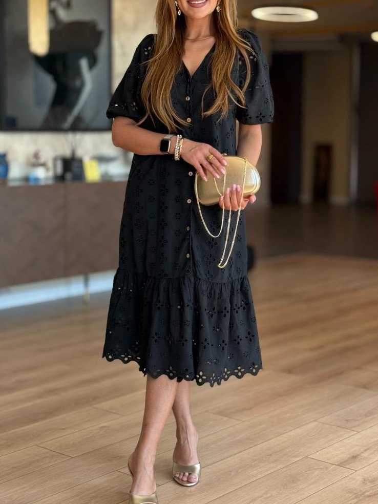 Button Front Lined Lace Dress