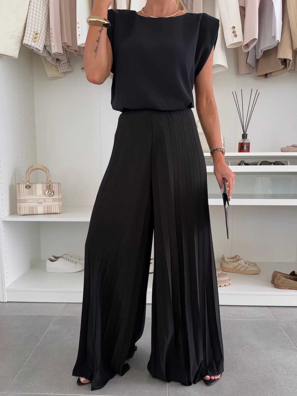 Sleeveless Top and Pleated Wide-Leg Pants