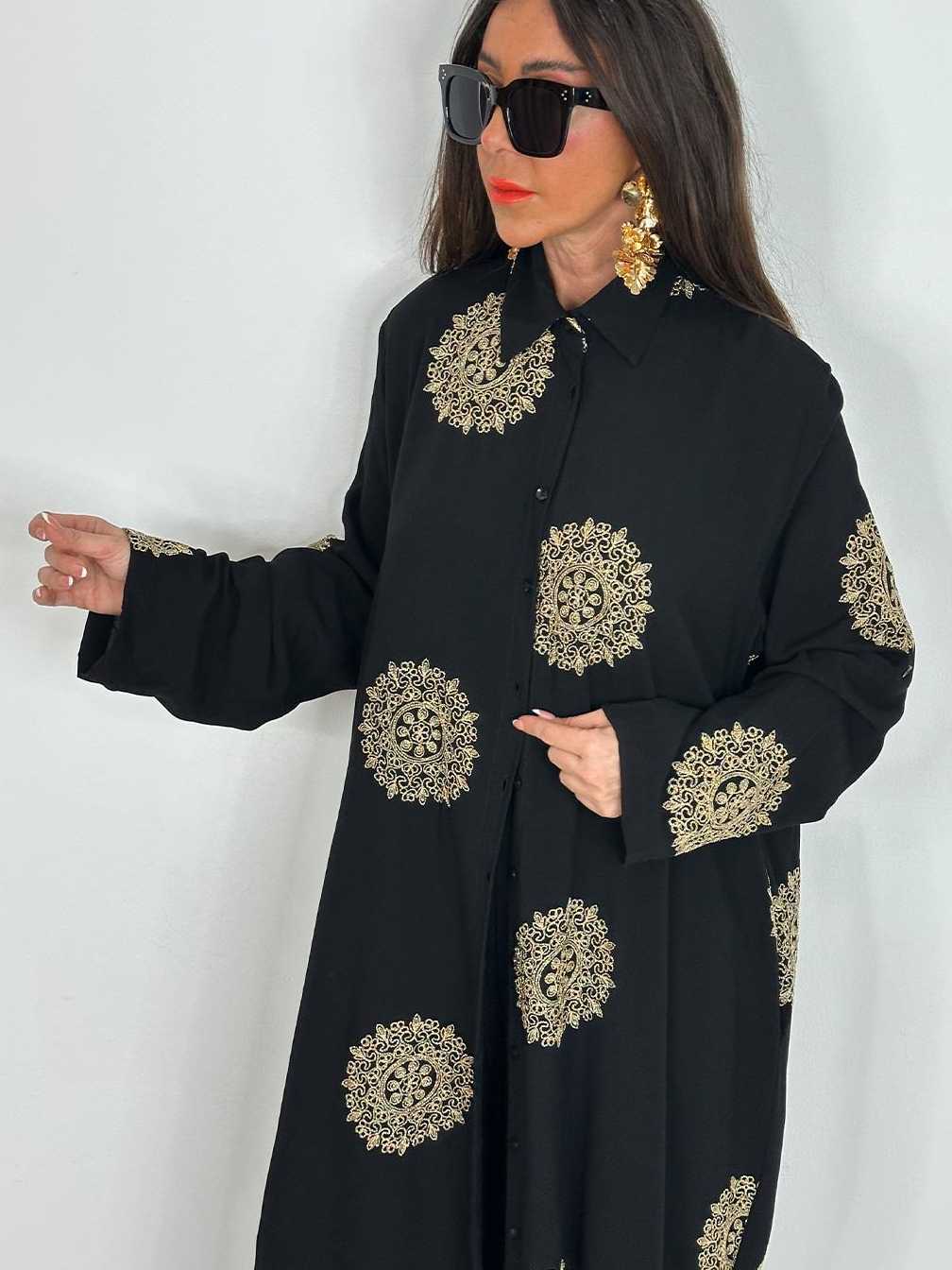 Embroidered Shirt Midi Top And Wide-Leg Pants Set