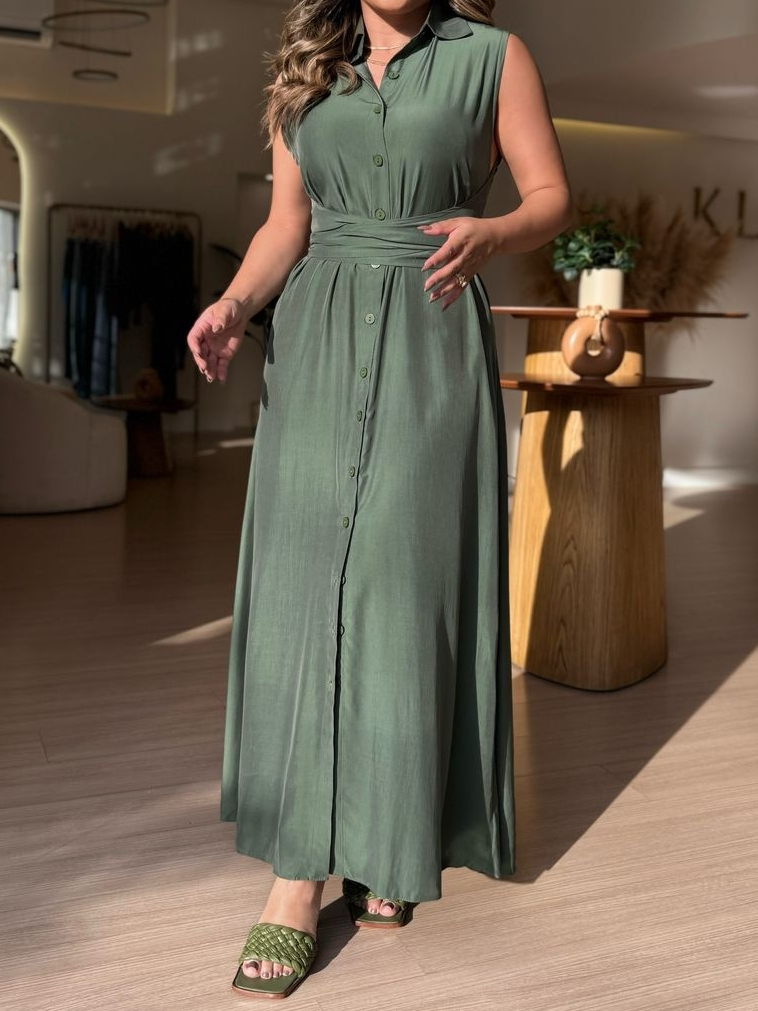 Round Neck Buttoned Sleeveless Lace-Up Petticoat