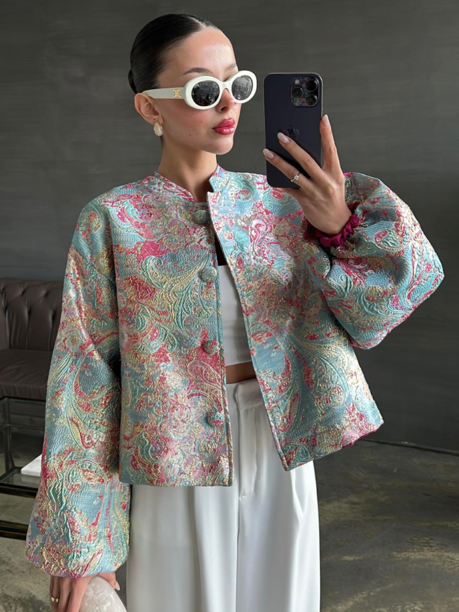 Jacquard Balloon Sleeve Jacket