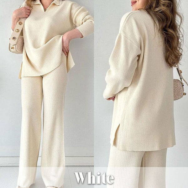 🔥50% OFF🎁V-Neck Casual Slit Knitted Two-Piece Set