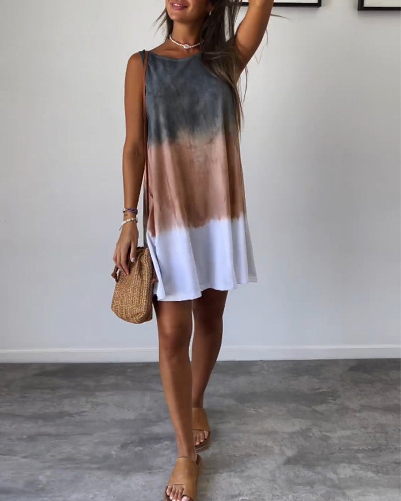 Sleeveless Color Block Casual Dress