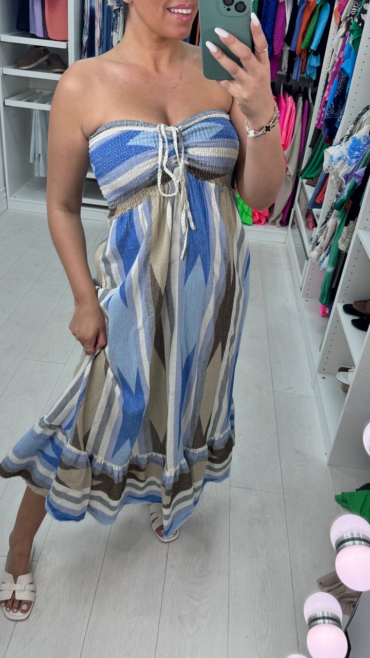 Abstract Bardot Maxi Dress